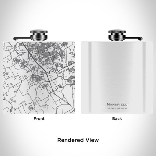 Rendered View of Mansfield Texas Map Engraving on 6oz Stainless Steel Flask in White