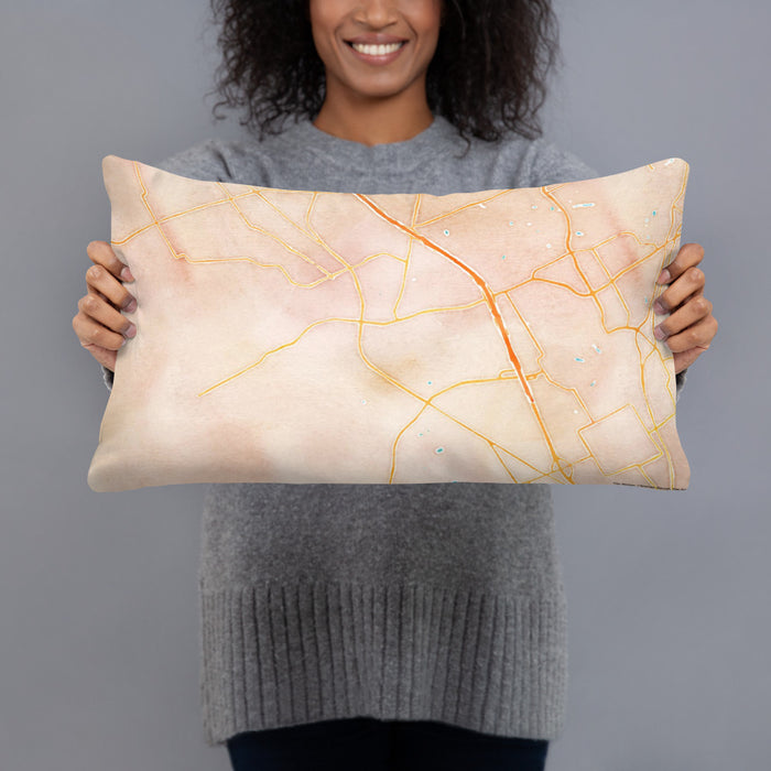 Person holding 20x12 Custom Mansfield Texas Map Throw Pillow in Watercolor