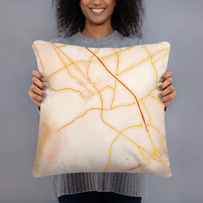 Person holding 18x18 Custom Mansfield Texas Map Throw Pillow in Watercolor