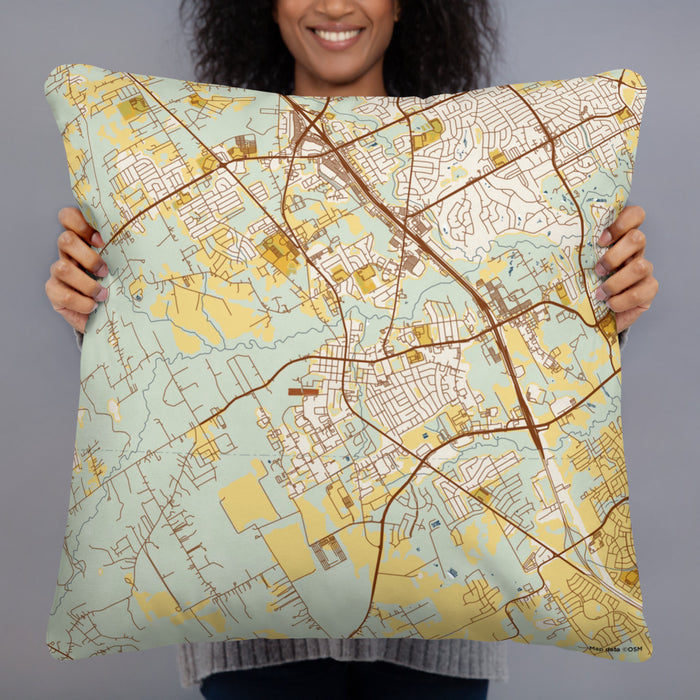 Person holding 22x22 Custom Mansfield Texas Map Throw Pillow in Woodblock