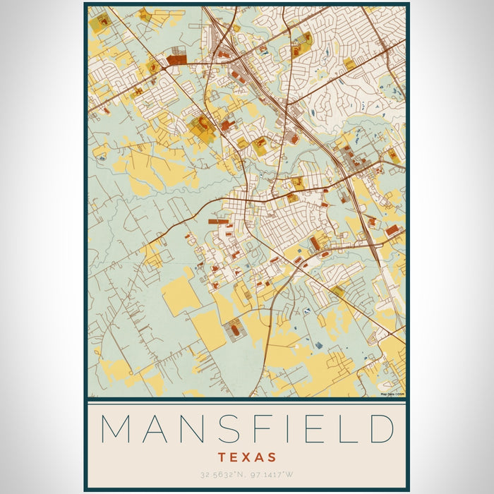 Mansfield Texas Map Print Portrait Orientation in Woodblock Style With Shaded Background