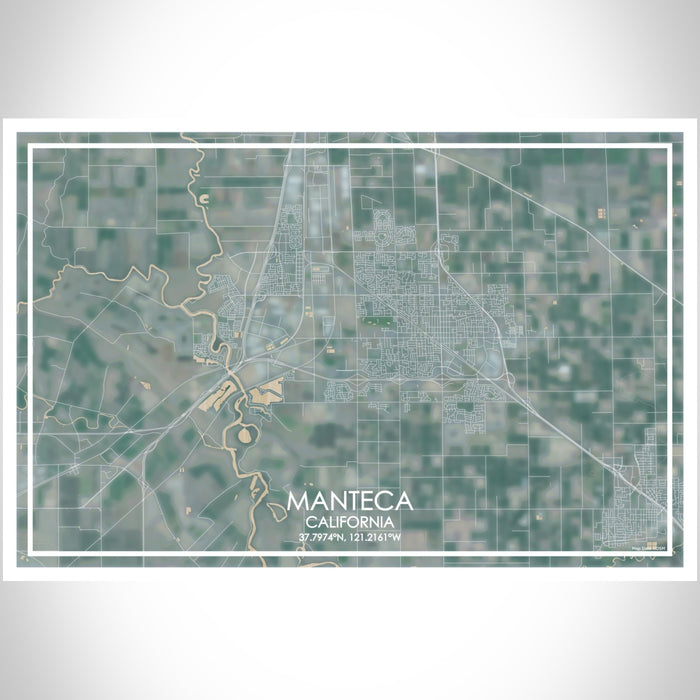 Manteca California Map Print Landscape Orientation in Afternoon Style With Shaded Background