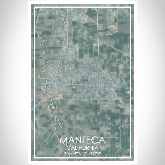 Manteca California Map Print Portrait Orientation in Afternoon Style With Shaded Background