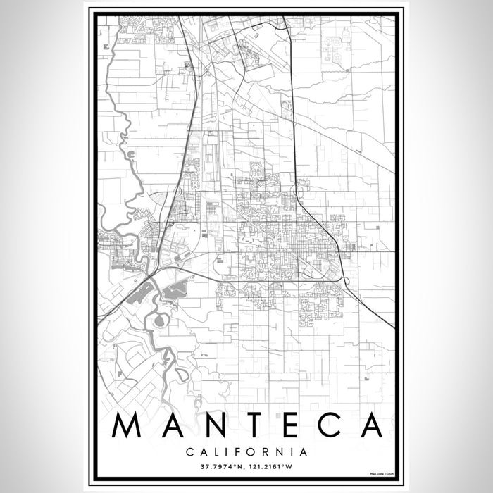 Manteca California Map Print Portrait Orientation in Classic Style With Shaded Background