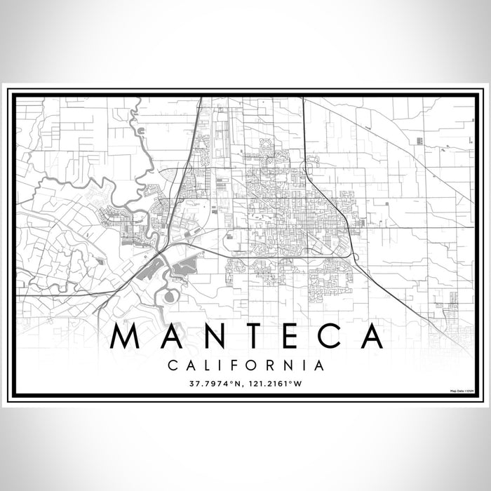 Manteca California Map Print Landscape Orientation in Classic Style With Shaded Background