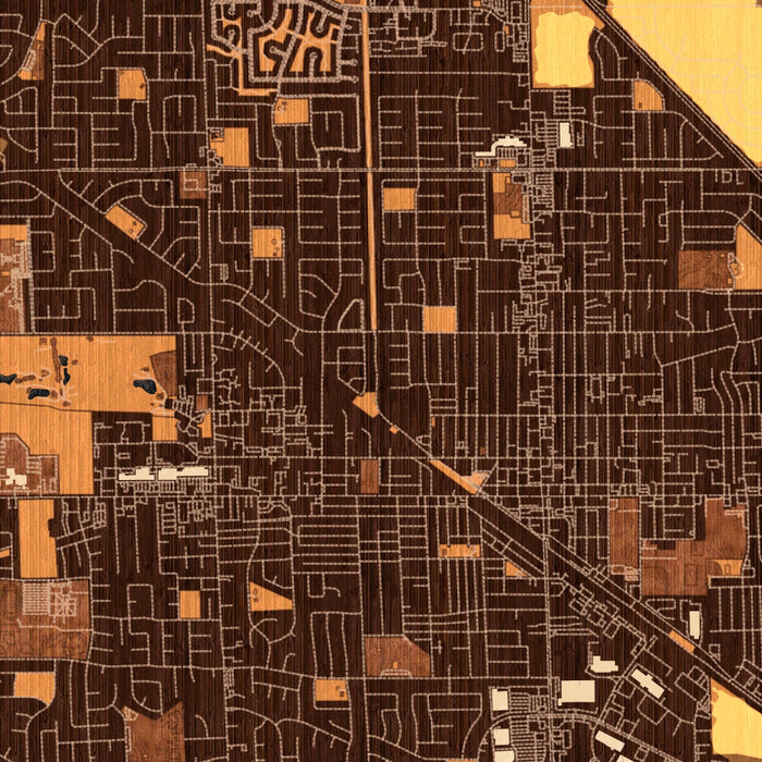 Manteca California Map Print in Ember Style Zoomed In Close Up Showing Details