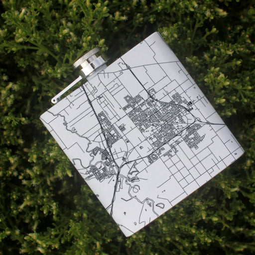 Manteca California Custom Engraved City Map Inscription Coordinates on 6oz Stainless Steel Flask in White