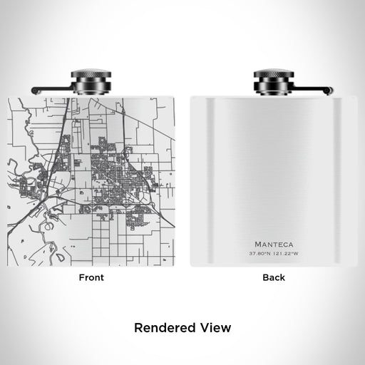 Rendered View of Manteca California Map Engraving on 6oz Stainless Steel Flask in White