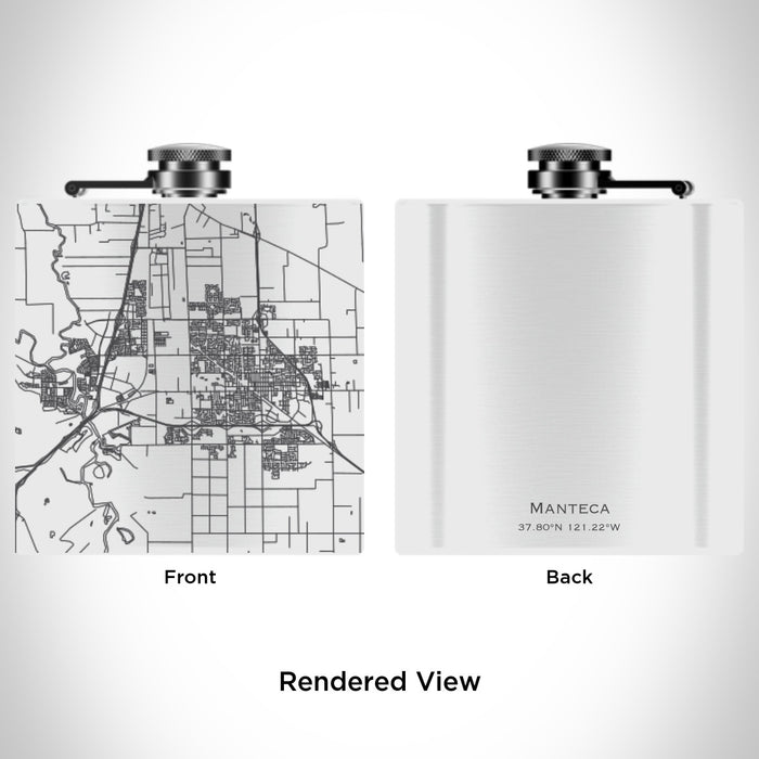Rendered View of Manteca California Map Engraving on 6oz Stainless Steel Flask in White