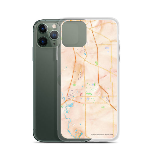 Custom Manteca California Map Phone Case in Watercolor on Table with Laptop and Plant