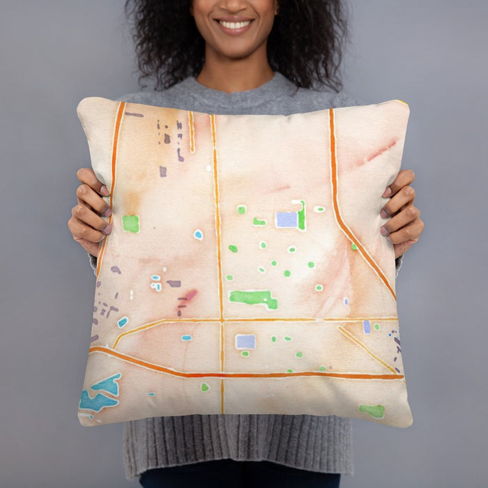 Person holding 18x18 Custom Manteca California Map Throw Pillow in Watercolor