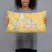 Person holding 20x12 Custom Manteca California Map Throw Pillow in Woodblock
