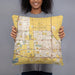 Person holding 18x18 Custom Manteca California Map Throw Pillow in Woodblock