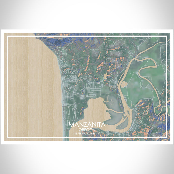 Manzanita Oregon Map Print Landscape Orientation in Afternoon Style With Shaded Background
