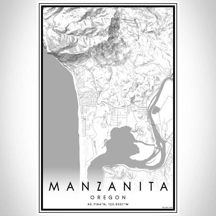 Manzanita Oregon Map Print Portrait Orientation in Classic Style With Shaded Background