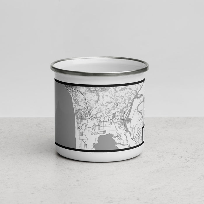 Front View Custom Manzanita Oregon Map Enamel Mug in Classic