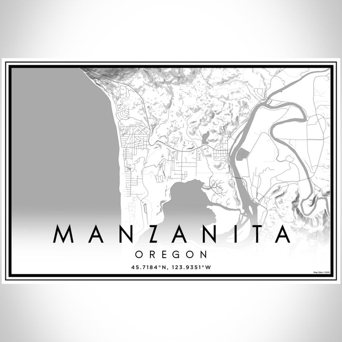 Manzanita Oregon Map Print Landscape Orientation in Classic Style With Shaded Background
