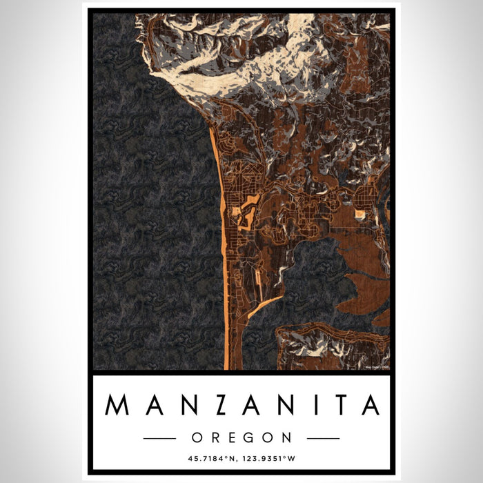 Manzanita Oregon Map Print Portrait Orientation in Ember Style With Shaded Background