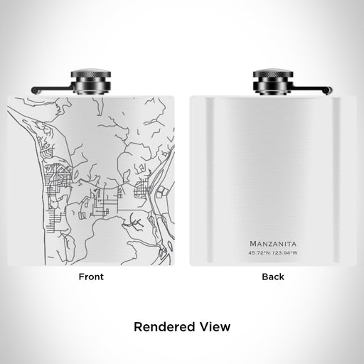 Rendered View of Manzanita Oregon Map Engraving on 6oz Stainless Steel Flask in White