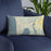 Custom Manzanita Oregon Map Throw Pillow in Woodblock on Blue Colored Chair