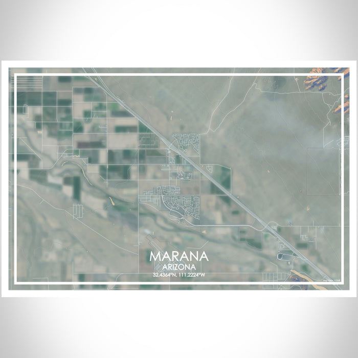 Marana Arizona Map Print Landscape Orientation in Afternoon Style With Shaded Background