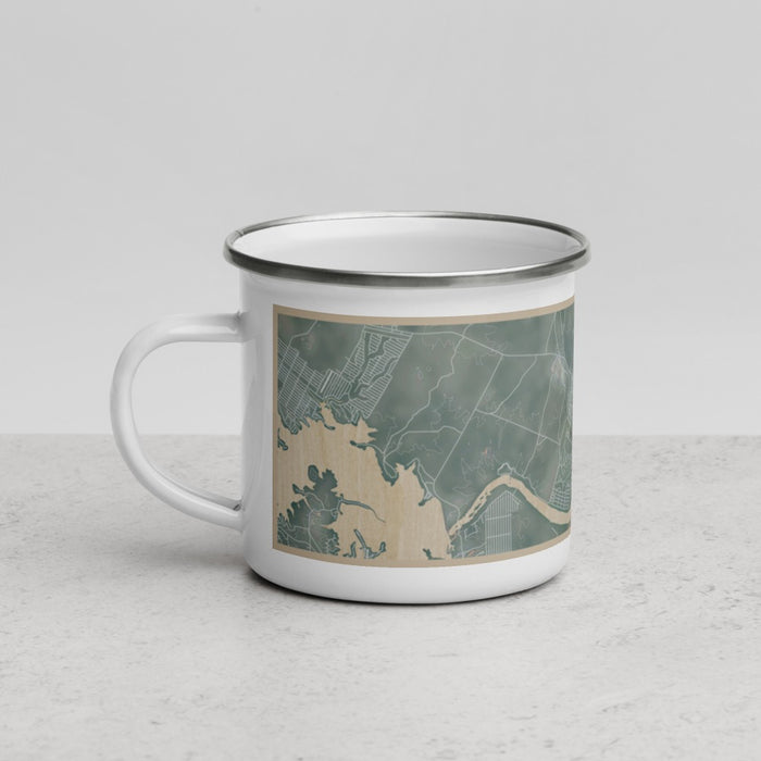 Left View Custom Marble Falls Texas Map Enamel Mug in Afternoon