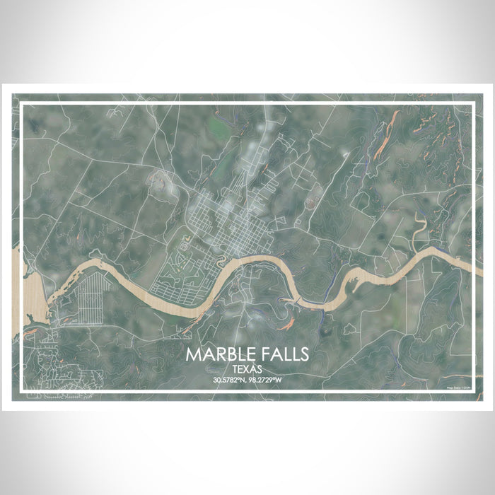 Marble Falls Texas Map Print Landscape Orientation in Afternoon Style With Shaded Background