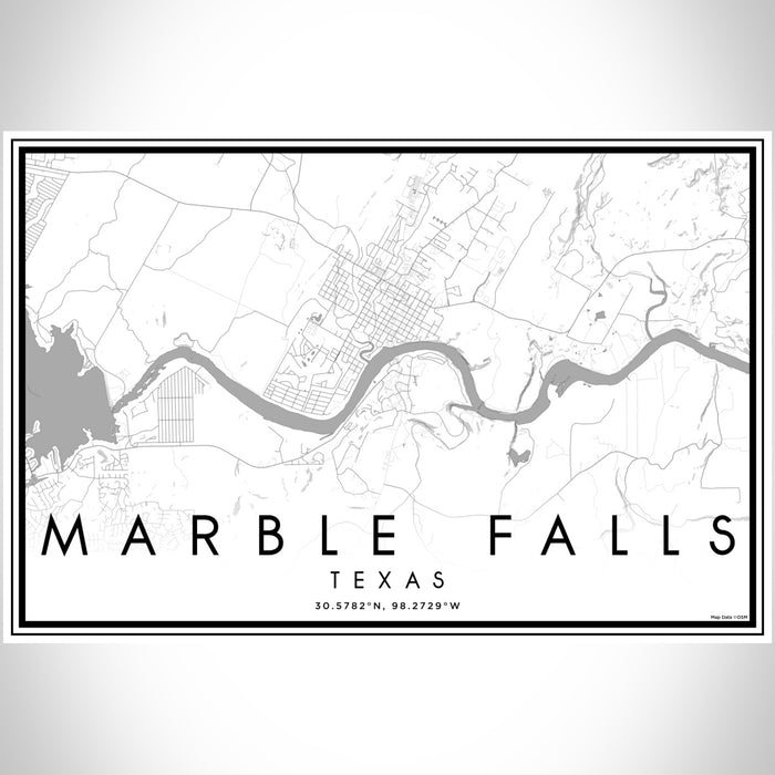 Marble Falls Texas Map Print Landscape Orientation in Classic Style With Shaded Background