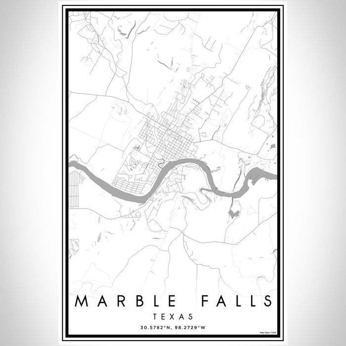 Marble Falls Texas Map Print Portrait Orientation in Classic Style With Shaded Background