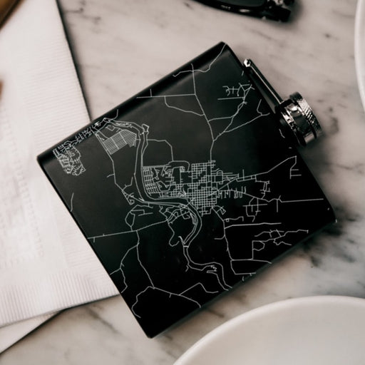 Marble Falls Texas Custom Engraved City Map Inscription Coordinates on 6oz Stainless Steel Flask in Black