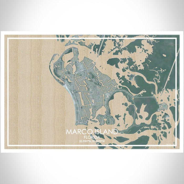 Marco Island Florida Map Print Landscape Orientation in Afternoon Style With Shaded Background