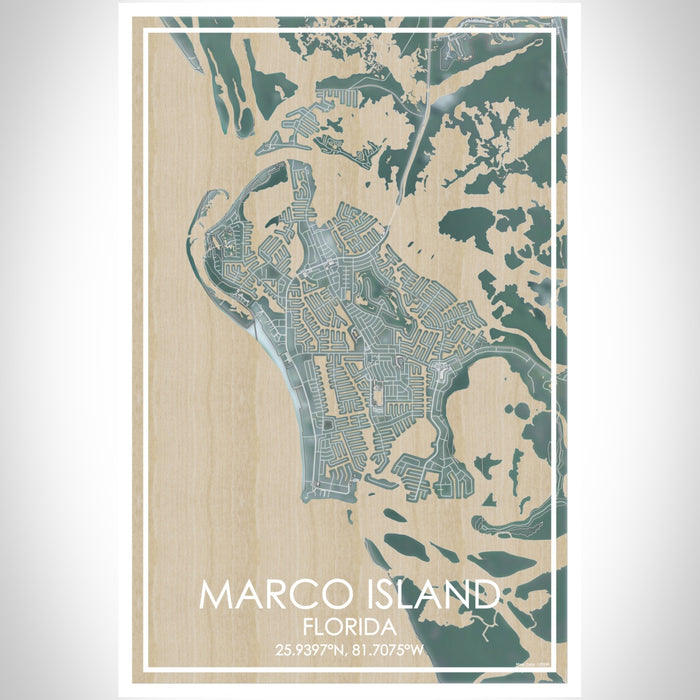 Marco Island Florida Map Print Portrait Orientation in Afternoon Style With Shaded Background