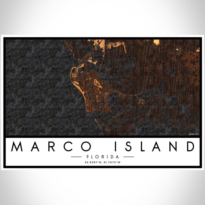 Marco Island Florida Map Print Landscape Orientation in Ember Style With Shaded Background