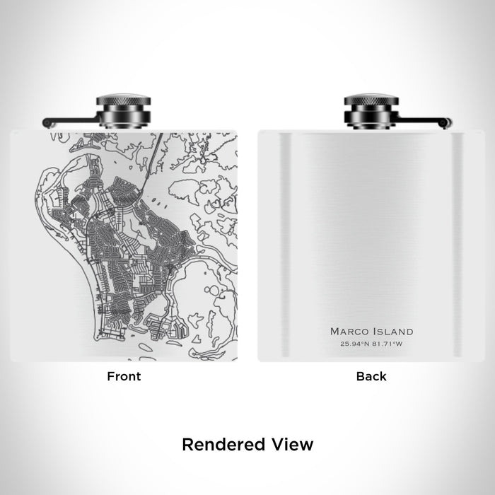 Rendered View of Marco Island Florida Map Engraving on 6oz Stainless Steel Flask in White
