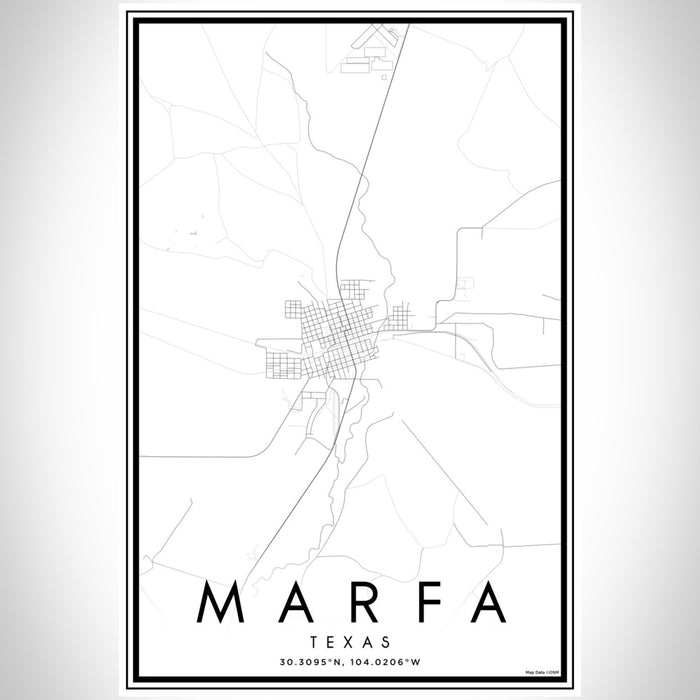 Marfa Texas Map Print Portrait Orientation in Classic Style With Shaded Background