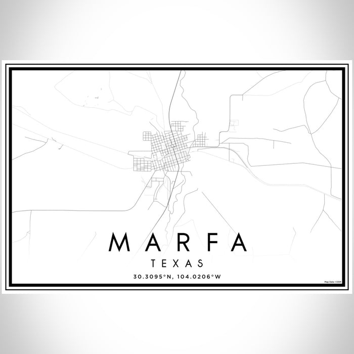 Marfa Texas Map Print Landscape Orientation in Classic Style With Shaded Background