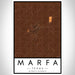 Marfa Texas Map Print Portrait Orientation in Ember Style With Shaded Background