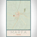 Marfa Texas Map Print Portrait Orientation in Woodblock Style With Shaded Background