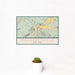 12x18 Margaretville New York Map Print Landscape Orientation in Woodblock Style With Small Cactus Plant in White Planter