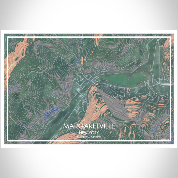 Margaretville New York Map Print Landscape Orientation in Afternoon Style With Shaded Background