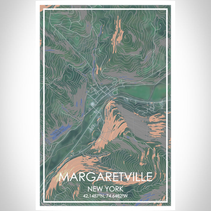 Margaretville New York Map Print Portrait Orientation in Afternoon Style With Shaded Background