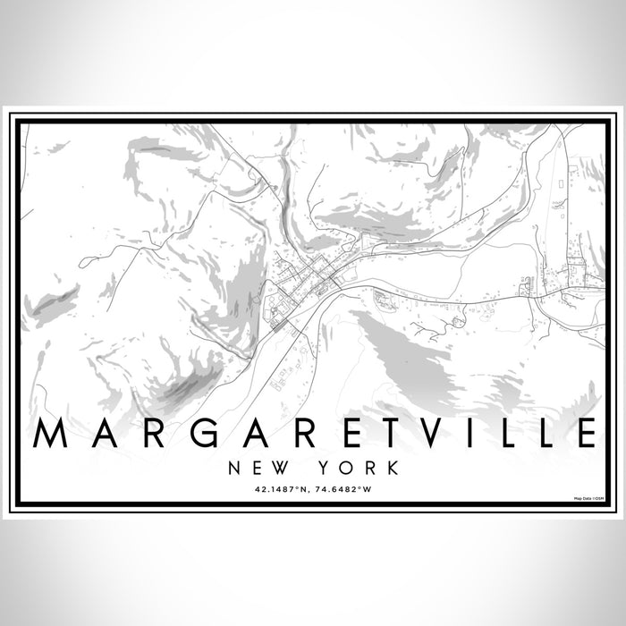 Margaretville New York Map Print Landscape Orientation in Classic Style With Shaded Background