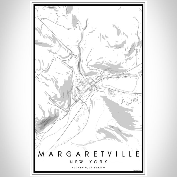 Margaretville New York Map Print Portrait Orientation in Classic Style With Shaded Background