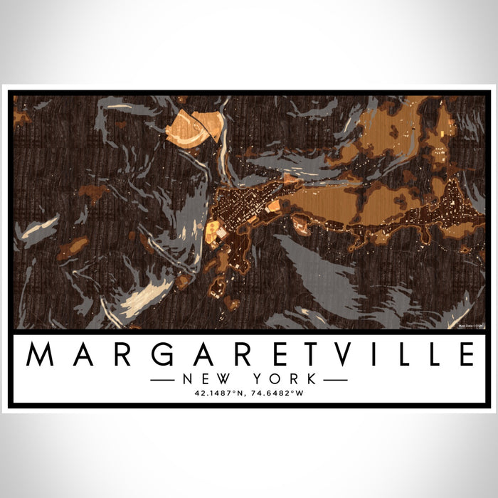 Margaretville New York Map Print Landscape Orientation in Ember Style With Shaded Background