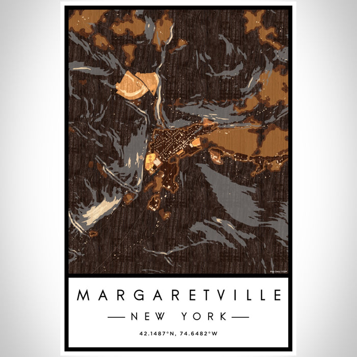 Margaretville New York Map Print Portrait Orientation in Ember Style With Shaded Background