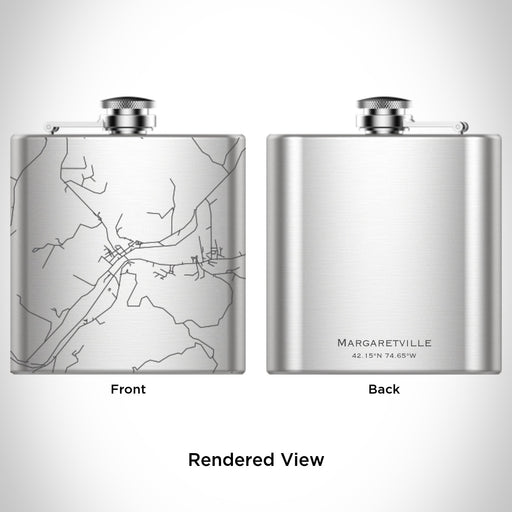 Rendered View of Margaretville New York Map Engraving on 6oz Stainless Steel Flask
