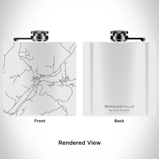 Rendered View of Margaretville New York Map Engraving on 6oz Stainless Steel Flask in White