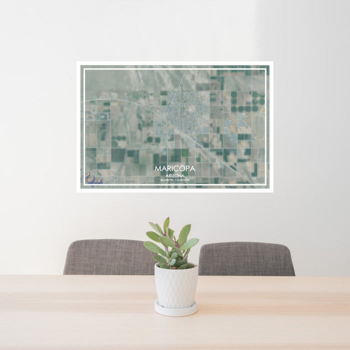 24x36 Maricopa Arizona Map Print Lanscape Orientation in Afternoon Style Behind 2 Chairs Table and Potted Plant