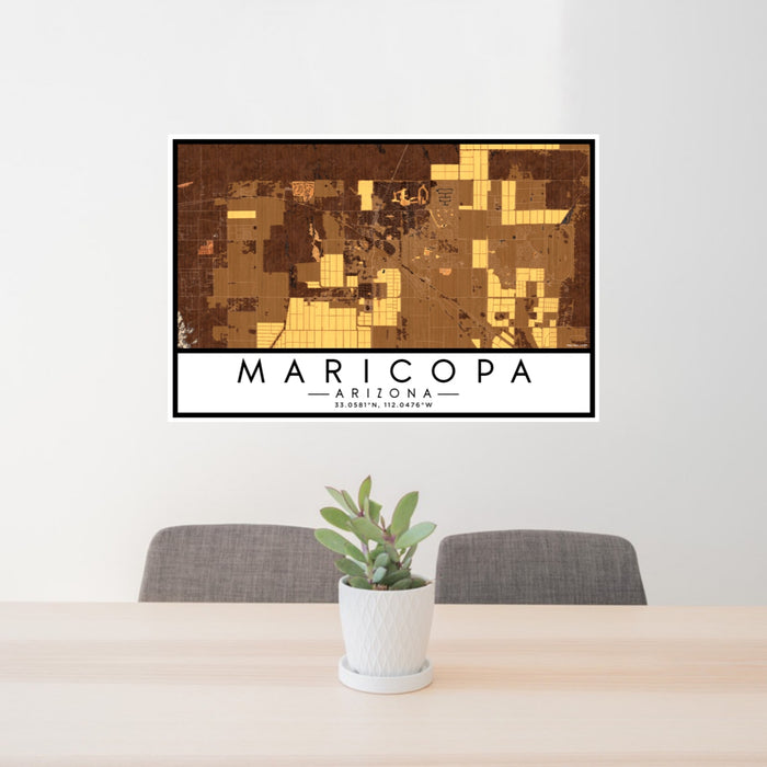 24x36 Maricopa Arizona Map Print Lanscape Orientation in Ember Style Behind 2 Chairs Table and Potted Plant