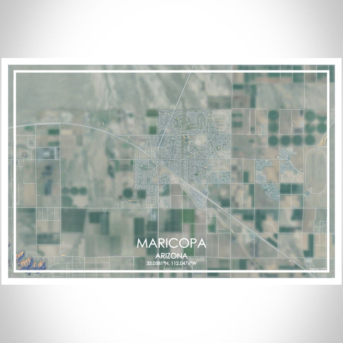 Maricopa Arizona Map Print Landscape Orientation in Afternoon Style With Shaded Background